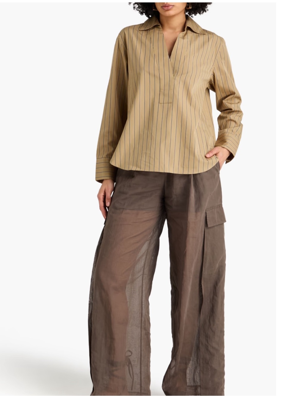 VINCE. Striped cotton-poplin blouse